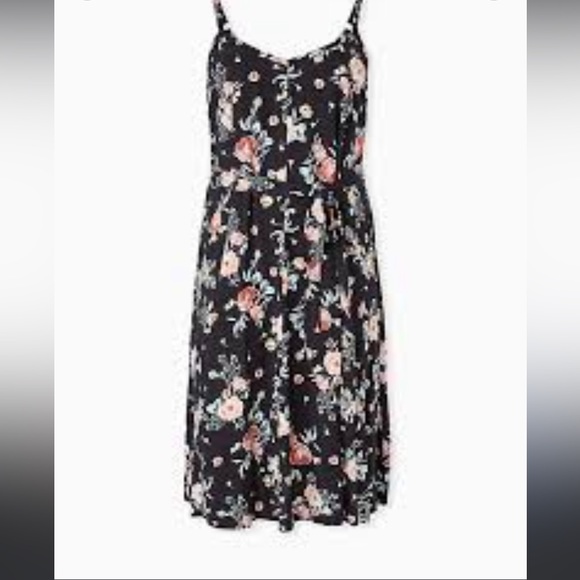 Torrid mini challis trapeze dress size 0 Zero plus size black with floral tie - Picture 2 of 2